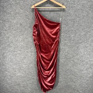 Zenobia Dress Women 2XL Red Shift Midi One Shoulder Sleeveless Velvet Casual